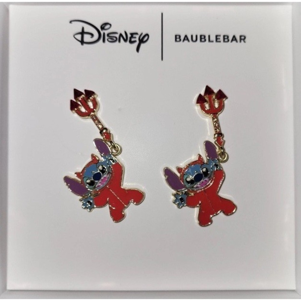 Disney X BAUBLEBAR Halloween Dangle Stitch‎ Red Devil Pitchfork Earrings